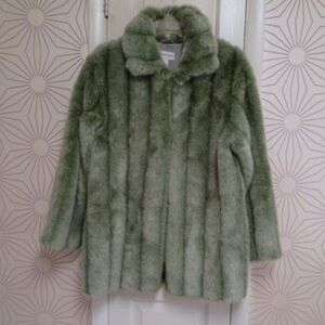 Vintage Newport News Moss/Sage Green Faux Fur Coat Size S